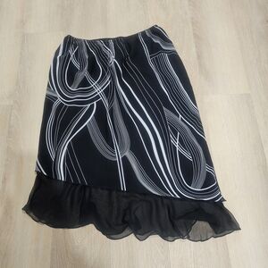 Addition Elle Black White Abstract Skirt Size 14 Chiffon Hem NWOT